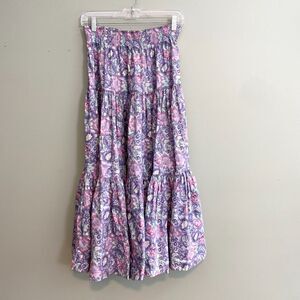 Laura Ashley Floral Maxi Skirt Tiered Cotton Womens Large Prairie Cottage Modest